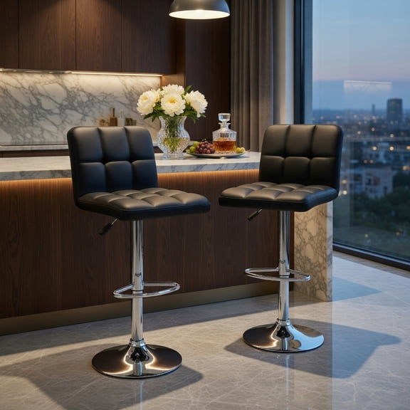 Resenkos Kitchen Counter Bar Chairs, Bar Stools,Modern Bat Stools Set of 2 with Back and Heavy-duty Metal Base and Footrest-Black