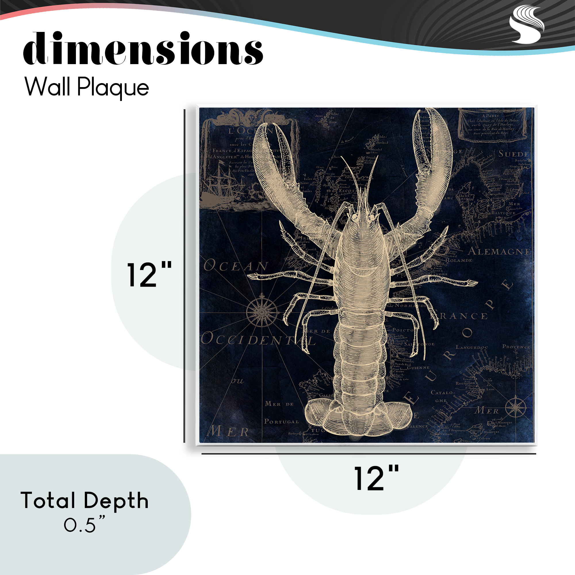 Lobster Contour over Map Wall Plaque Art, design by Sasha