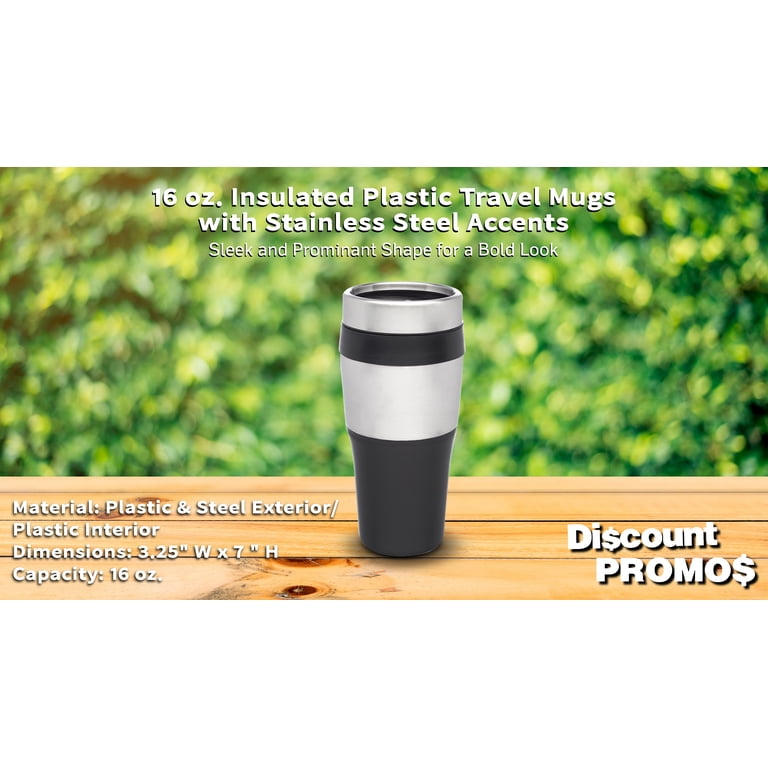 DISCOUNT PROMOS Insulated Plastic Travel Mugs, 16 oz, Durable Design, 10  Pack, Stainless Steel Accent - Walmart.com