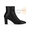 thumbnail image 3 of BLISSFUL STEP Women's Ankle Boots Pointed Toe Ruched Chunky Heel Side Zip Ankle Boots Black 7, 3 of 6