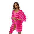 thumbnail image 2 of Clearance Sale Women's 3 Piece Swimsuit Bandeau Bikini Set Strapless Swimsuit Top + Mid Rise Panties + Striped Kimono Chiffon Cardigans Cover Up Three Piece Bathing Suits XS-XL, 2 of 7