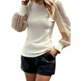 thumbnail image 6 of QAFOPEH Women Mock Neck Sequins Balloon Long Sleeve Ribbed Knit Pullover Top, 6 of 7