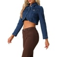 thumbnail image 5 of INSPIRE CHIC Casual Denim Jacket for Women's Collared Button Down Long Sleeve Crop Jean Jackets XS Dark Blue, 5 of 7