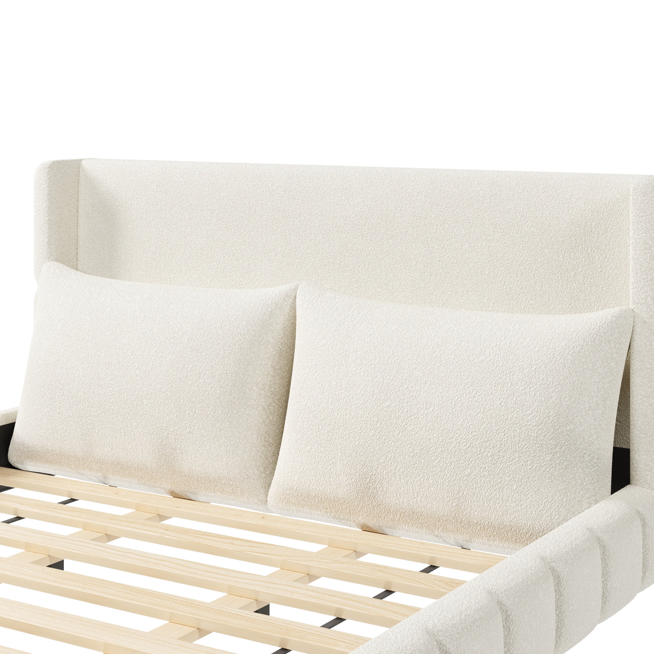 Noble House Rowena King Size Velvet Upholstered Platform Bed with Matching Pillows, Sturdy Wood Frame, White