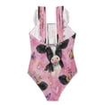 thumbnail image 2 of Girls Ruffle One Piece Swimsuit, Stretchy Fabric for Beach & Pool Activities Cute Baby Cows with Flowers, 2 of 8