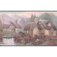 thumbnail image 1 of Village Vintage sur la Rivière Forêt Vert Pourpre Papier Peint Frontière Retro Design, Rouleau 15' x 7'', 1 of 3