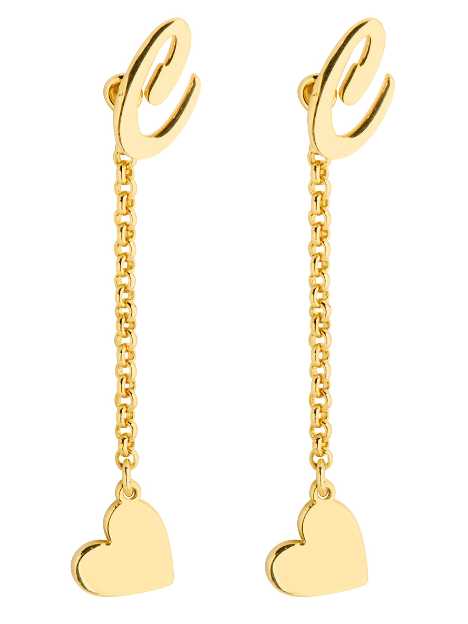 Personalized Planet Women's Script Initial Earring with Heart Dangle Button Drop Earrings