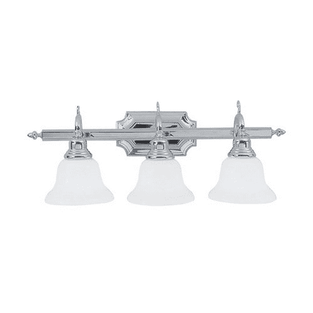 

Bathroom Vanity 3 Light With White Alabaster Glass Chrome size 25 in 300 Watts - World of Crystal