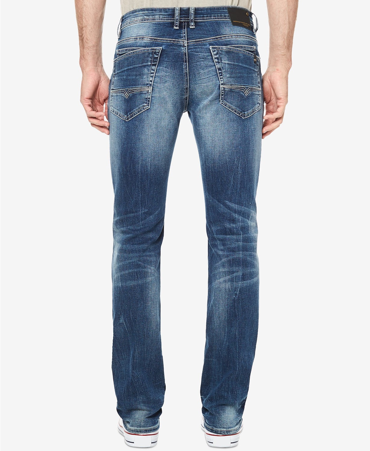 Buffalo By David Bitton Mens Six Slim Straight Fit Blue Distressed Jeans