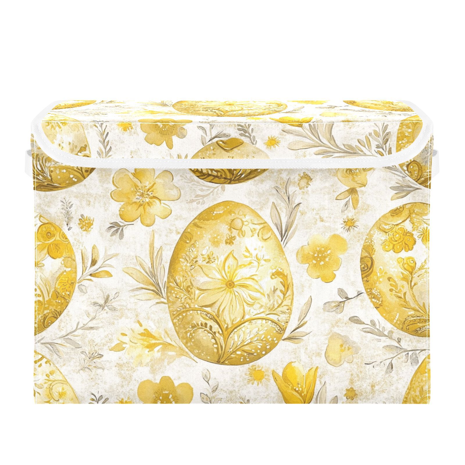 Gold Easter Eggs Storage Basket for Shelves Foldable Container Organizer for Organizing Toys Clothes Books with Handles
