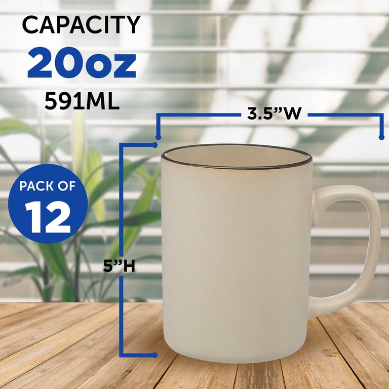 El Grande Matte Ceramic Mugs 20 oz. Set of 12, Bulk Pack - Perfect for Tea,  Espresso, Cappuccino, Hot Cocoa - Beige