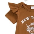 thumbnail image 4 of larppty Newborn Baby Girl Western Clothes New to the Herd Romper Cow Print Shorts Set Summer Coming Home Cowgirl Outfit（Brown， 3-6 Months）, 4 of 7