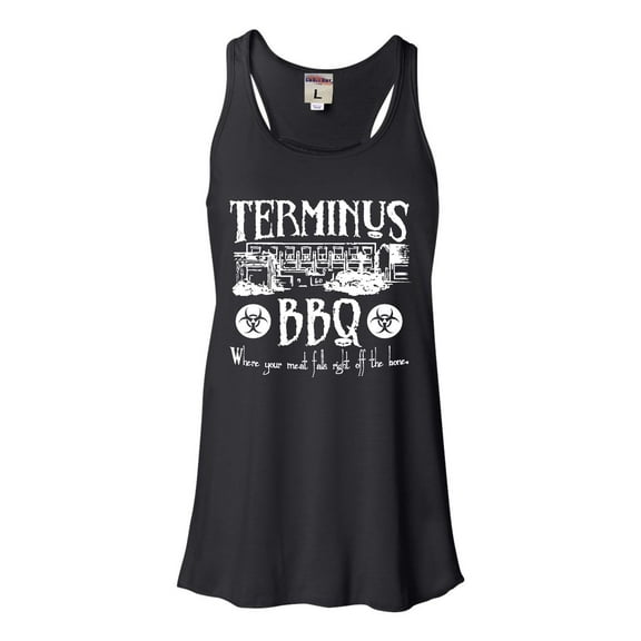 Womens Terminus BBQ Funny Zombie Apocalypse Flowy Racerback Tank Top T-Shirt