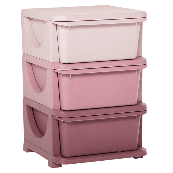 Homiyad 3 Tier Kids Storage Unit, 3 Drawer Chest Toy Organizer Plastic Bins for Kids Bedroom Nursery Kindergarten Living Room for Boys Girls Toddlers, Pink