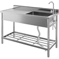thumbnail image 1 of BeesClover Évier Utilitaire Autoportant Offre un Bol Simple en Acier Inoxydable durable et un Ensemble de Robinet Complet, Offrant des solutions Polyvalentes de Lavage et de Nettoyage pour Cuisines, Zones de Buanderie, garages, 1 of 7