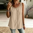 thumbnail image 6 of Karymi T Shirts for Women Round Neck Eyelet Cut‑Out Sleeveless Linen Blend Tank Top, Solid Casual A‑Line Camisole, Curved‑Hem Summer Shirt, Daily Wear Top Blouses for Women, 6 of 7