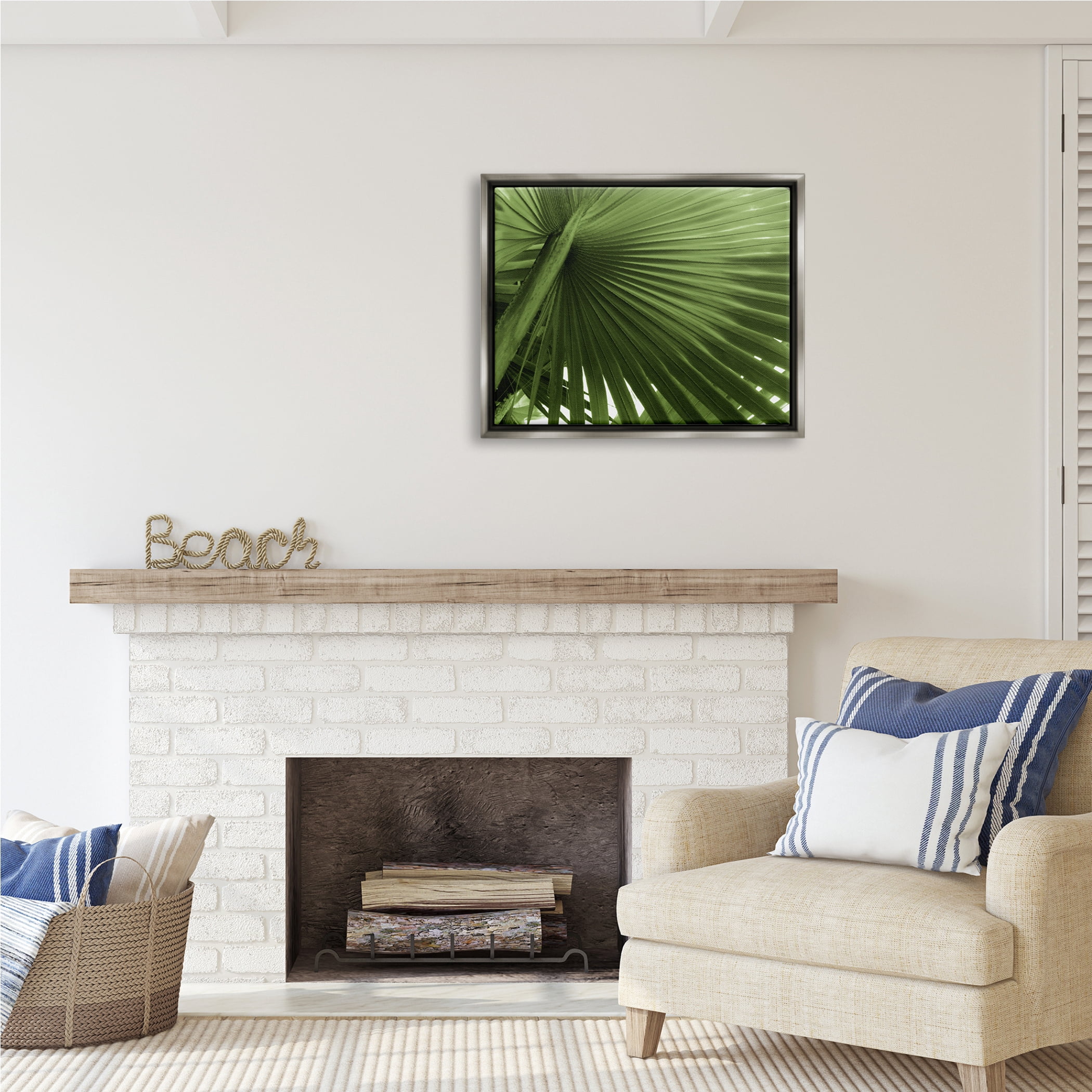 Stupell Industries Green Tropical Leaf Botanical & Floral Photography Gray Floater Framed Art Print Wall Art, 31 x 25