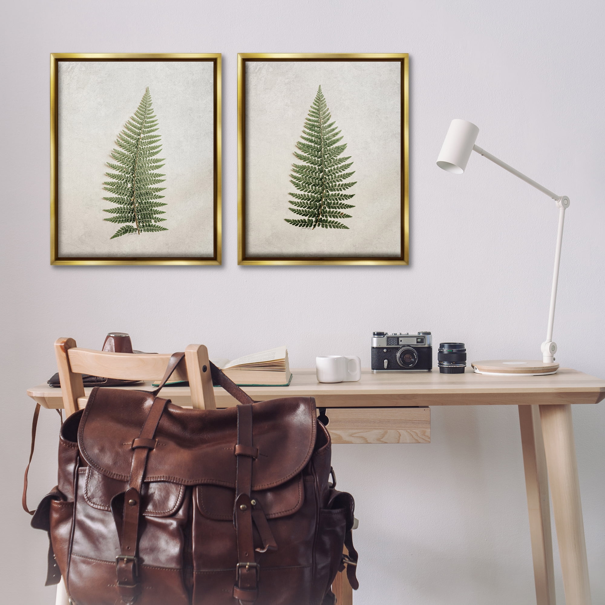Stupell Industries Realistic Fern Leaves Plants & Flowers Painting Gold Floater Framed Canvas Art Print Wall Art, 31 x 25, Set of 2