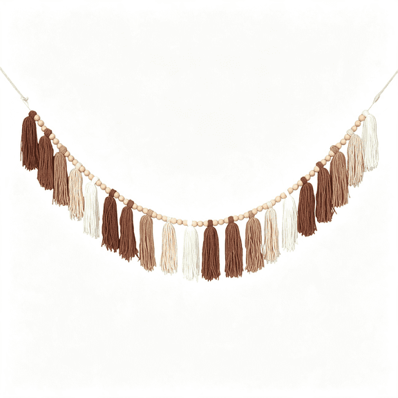XIBUFE Brown Boho Yarn Wood Bead Tassel Garland Decor Terracotta Rainbow Western Banner Tassels Wall Hanging for Nursery Classroom Birthday Party Kids Bedroom Baby Shower Dorm Office Decorations