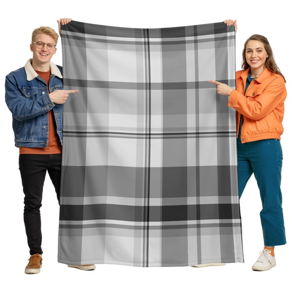 Flannel Throw Blanket for Couch Sofa Bed, Minimalist Black White Grey Plaid Soft Cozy Warm Fuzzy Blanket 40x50in