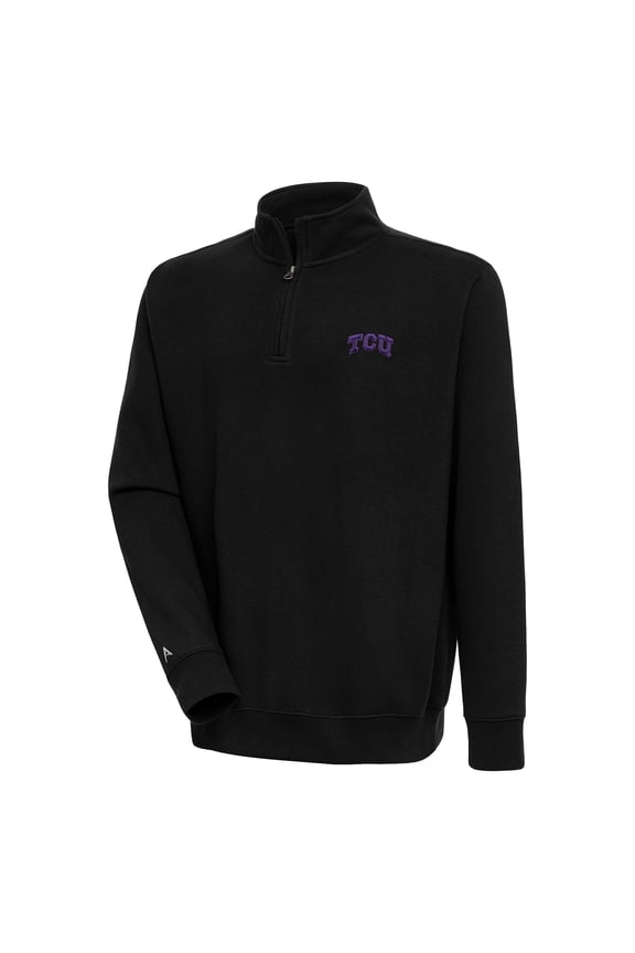 Men's Antigua Black TCU Horned Frogs Victory Quarter-Zip Pullover Top