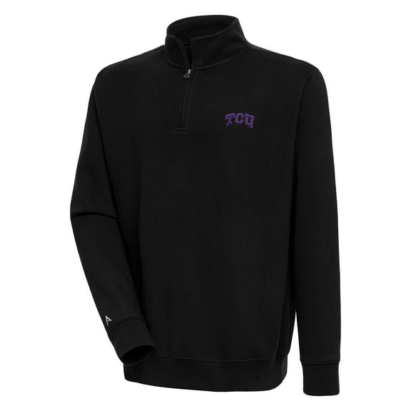 Men's Antigua Black TCU Horned Frogs Victory Quarter-Zip Pullover Top