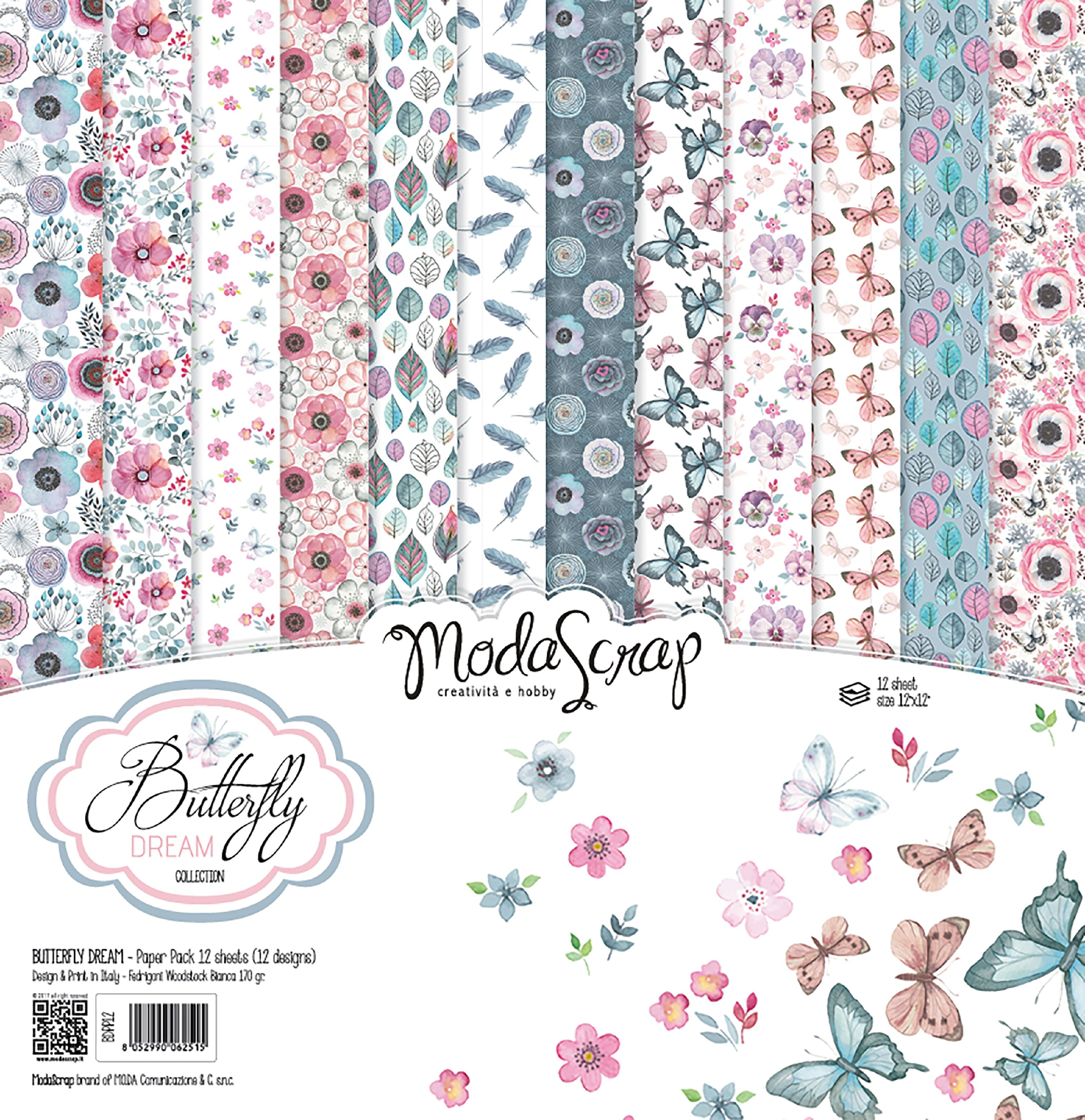 Elizabeth Craft ModaScrap Paper Pack 12"X12" 12/Pkg Butterfly Dream