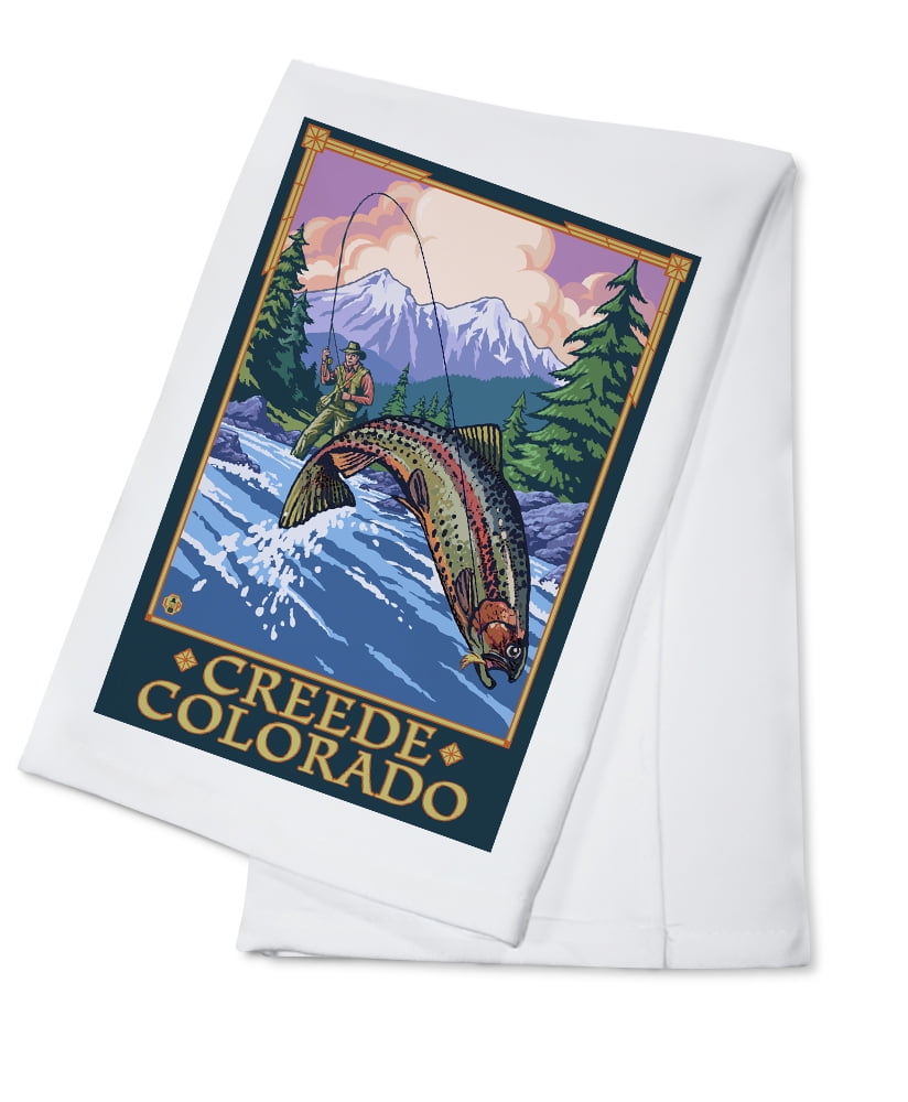 Creede, Colorado, Angler Fly Fishing Scene (Leaping Trout) (100 Cotton