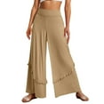 thumbnail image 1 of Timegard Wide Leg Pants for Women High Waist Ruffle Solid Color Vacation Travel Casual Loose Trousers, 1 of 5