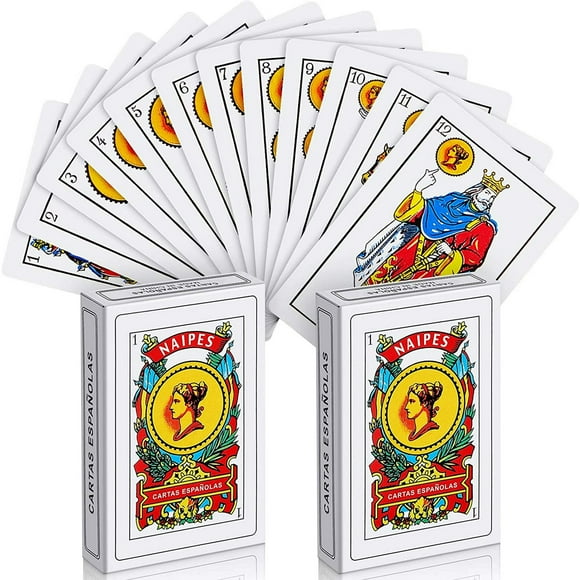 2 Decks Spanish Playing Cards 50 Cards Baraja Espanola Puerto Rico Pocker Playing Cards for Family, School, Travel Party Games