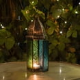 thumbnail image 4 of In the Breeze 9215 — Teal & Green Large Hex Tealight Lantern — Moroccan-Style Boho Chic Tealight Glass and Metal Tabletop Lantern, 4 of 6