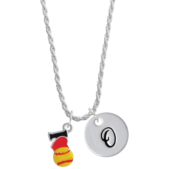 Delight Jewelry Silvertone I love Softball - Red Heart Silvertone Script Initial Disc - O - Charm Necklace, 20"+3"