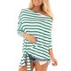 thumbnail image 2 of Camiseta Casual de Rayas Cruzadas con Hombros Oblicuos para Mujer con Manga de Murciélago L Hugo Blusas con hombros descubiertos, 2 of 10