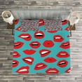 thumbnail image 3 of Ambesonne Kiss Quilted Bedspread Set 3 Pcs, Retro Woman Red Lipstick, Queen Size, Teal Red White, 3 of 3