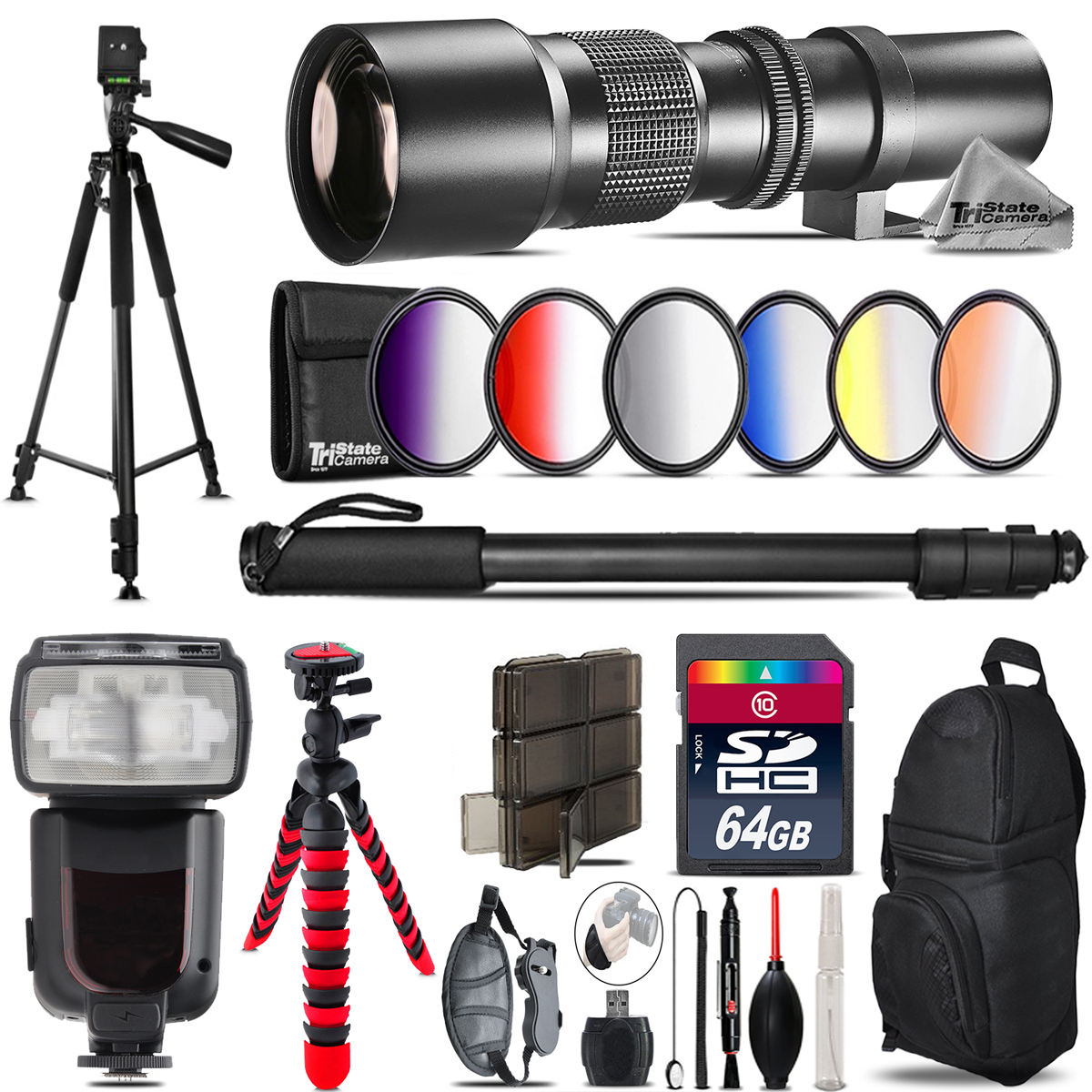 500mm Telephoto Lens for Nikon D3300 D3400 + Pro Flash + Filter Kit