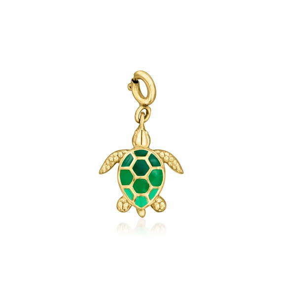 Ross-Simons Green Enamel Turtle Charm in 18kt Gold Over Sterling, Women's, Adult