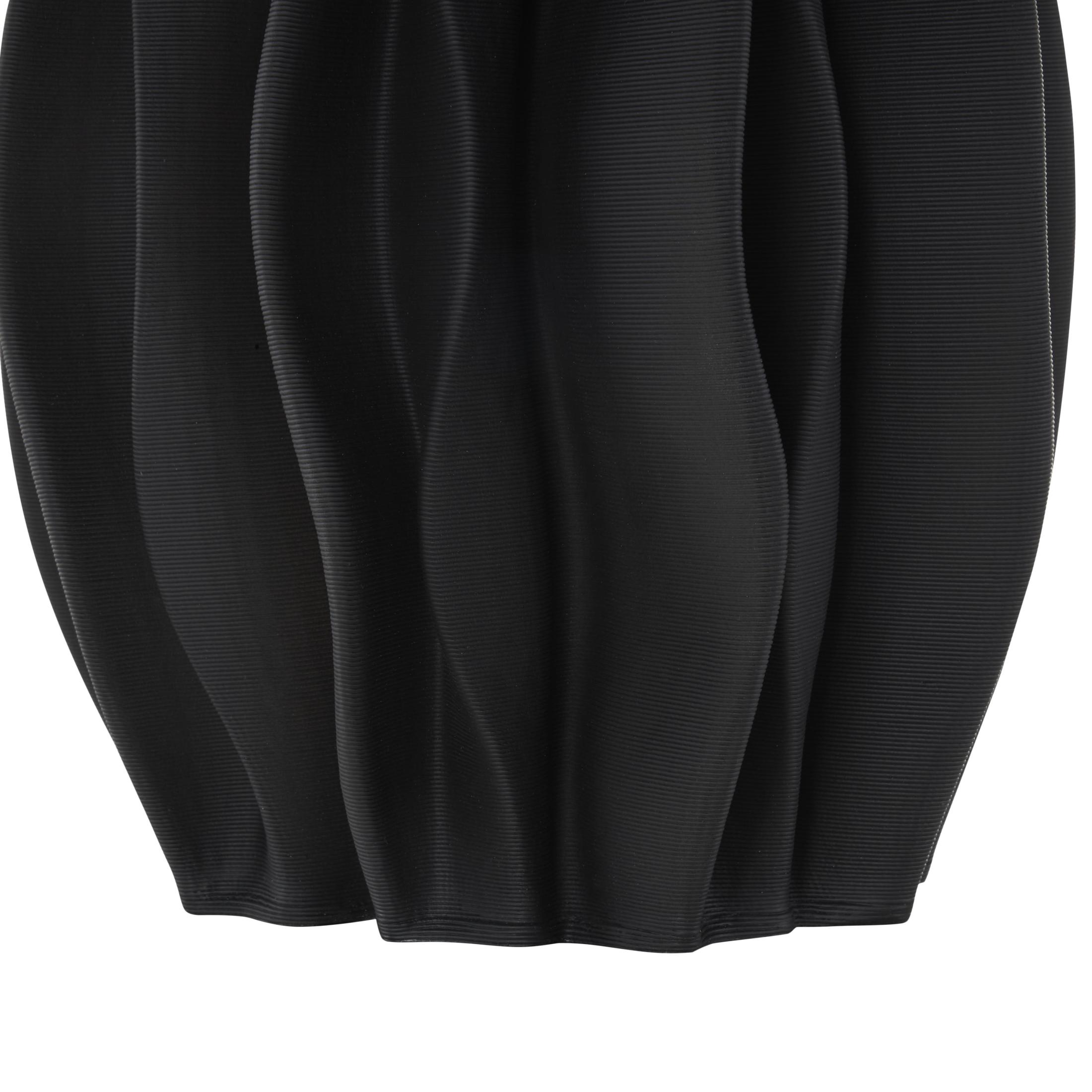 DecMode 14" Abstract Dimensional Wavy Ribbed Black Ceramic Vase with Floral Shaped Rim