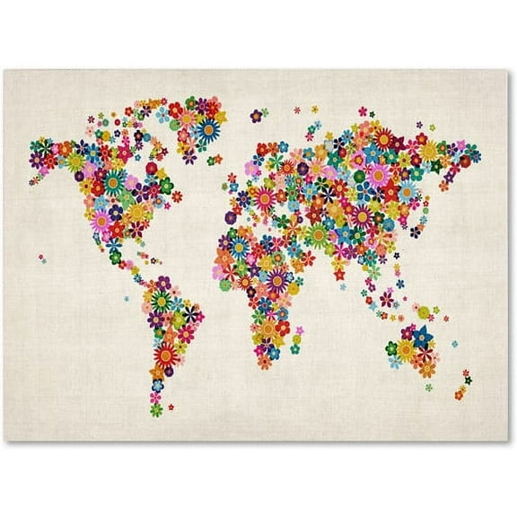 Trademark Art 'Flowers World Map' Canvas Art by Michael Tompsett