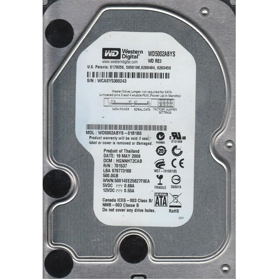 WD5002ABYS-01B1B0, DCM HGNNHT2CAB, Western Digital 500GB SATA 3.5 Hard Drive
