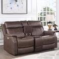 thumbnail image 3 of Bowery Hill Faux Leather Dual Power Reclining Console Loveseat in Mahogany, 3 of 12