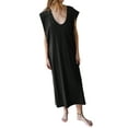thumbnail image 1 of Lucakuins - Vestido largo informal de verano para mujer, color sólido, sin mangas, cuello redondo, vestidos de playa Lucakuins  moda, 1 of 4