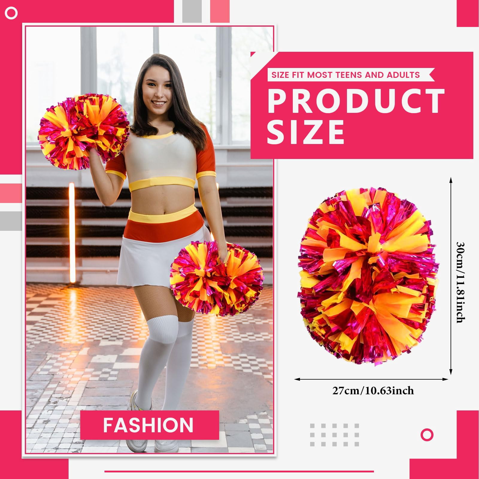 12 Pcs Cheerleading poms,pom poms Cheerleading with Handle Style Cheer Pom Pomsfor Dance, Matches, Team Spirit Sports