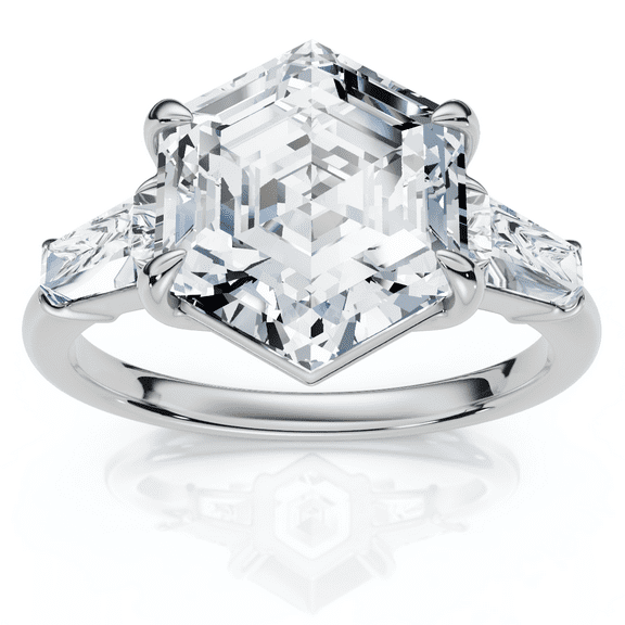 Pompeii Certified 3 1/2Ct Hexagon Diamond Engagement Ring 14k Gold or Platinum Lab Grown