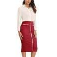 thumbnail image 4 of INSPIRE CHIC Women's Bodycon Pencil Skirt High Waist Stretchy Knee Length Office Work Skirts M Dark Red, 4 of 6
