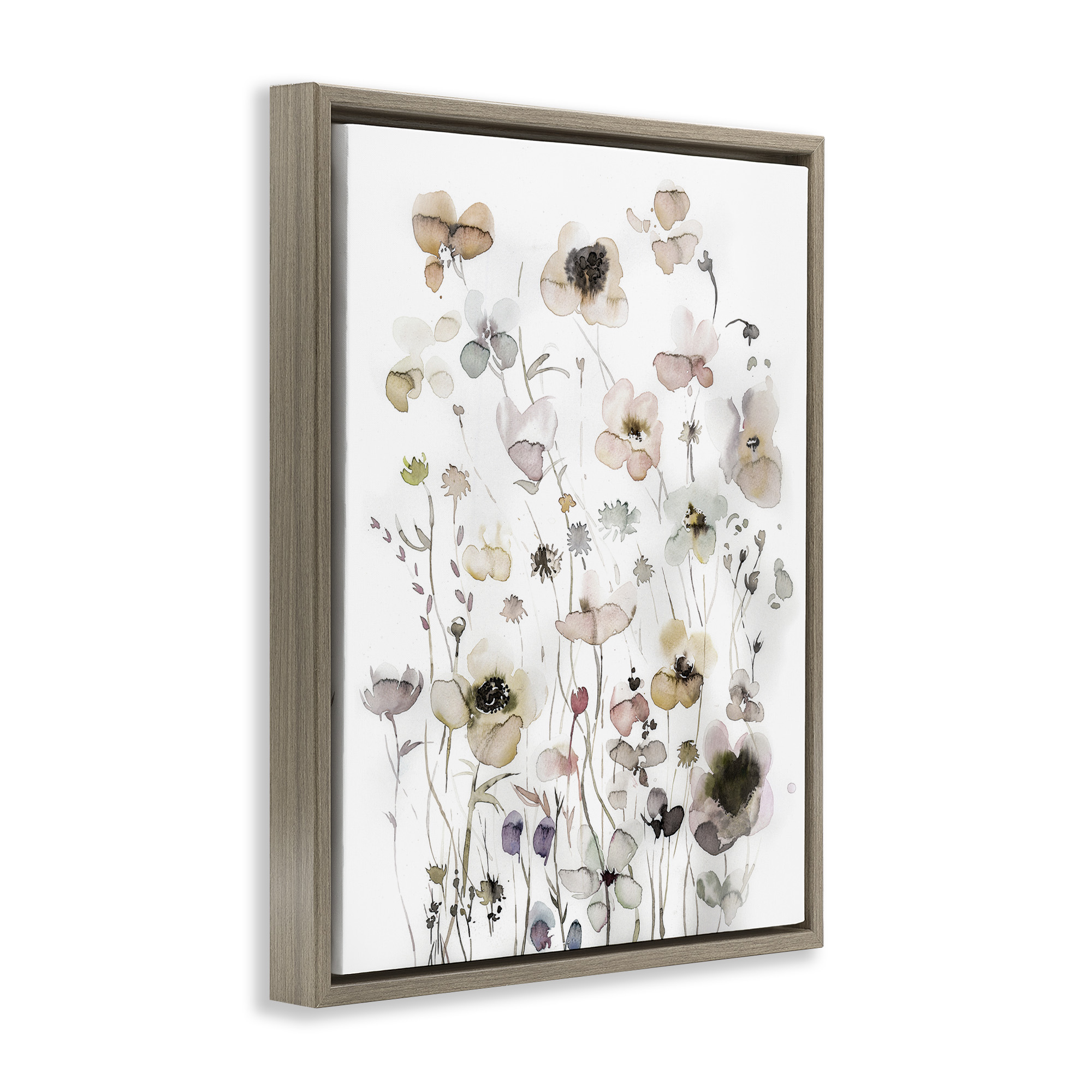Stupell Industries Soft Cottage Florals Pattern Botanical & Floral Painting Brown Floater Framed Canvas Art Print Wall Art, 17 x 21