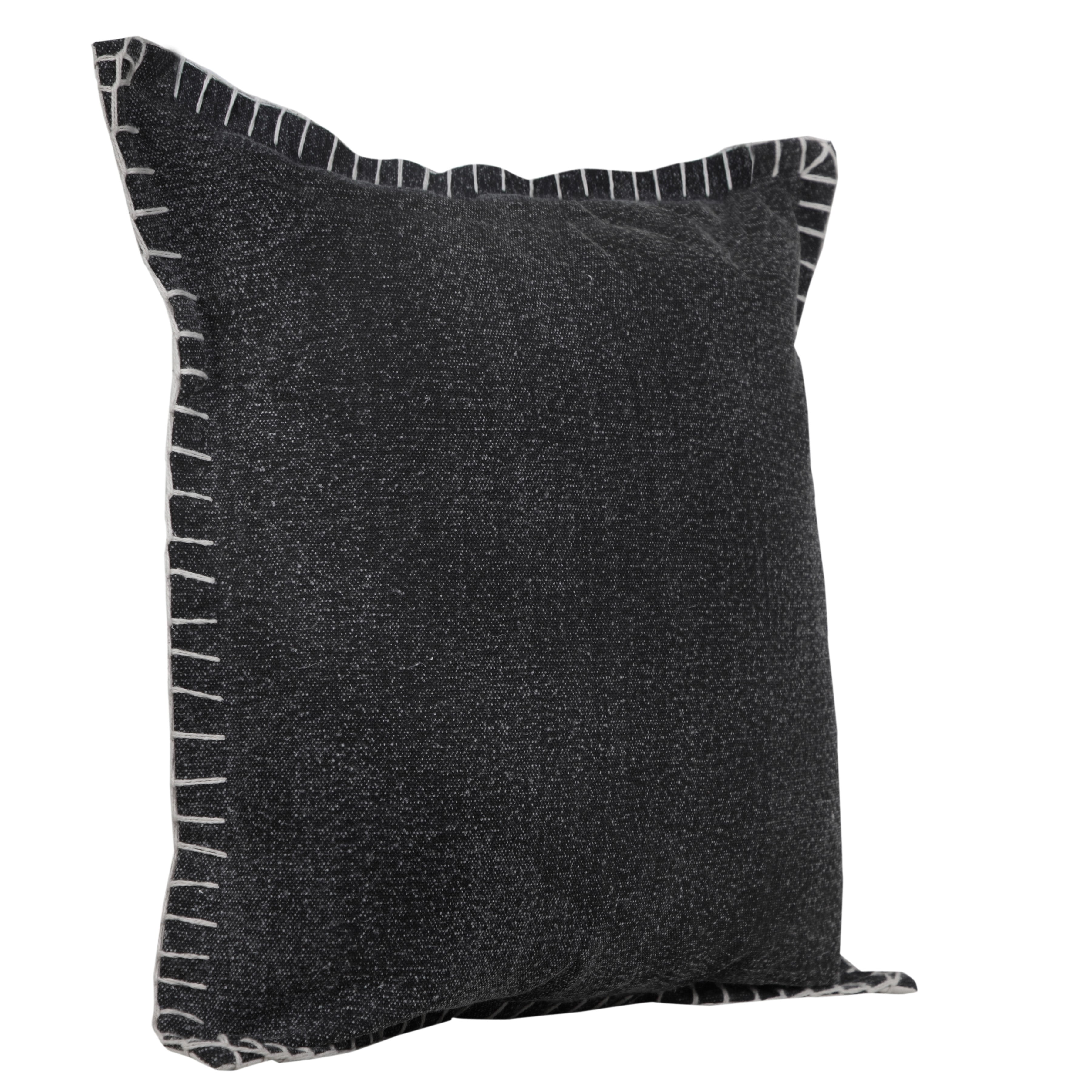 Ox Bay Wilma 20" x 20" Jet Black Stitch Bordered Cotton Adult Decorative Throw Pillow
