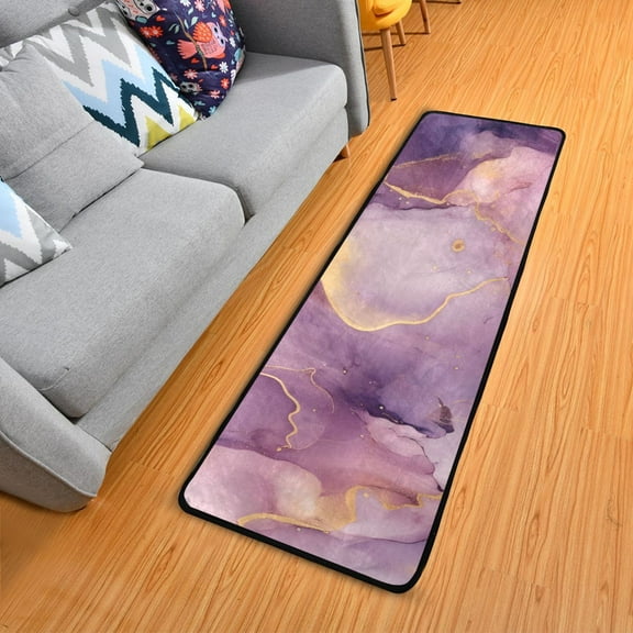 OREZI Hallway Runner Rug 2' X 6' Purple Lilac Gold Marble Area Rug Non-Slip Entryway Carpet Soft Washable Door Mat Kitchen Bedroom Living Room