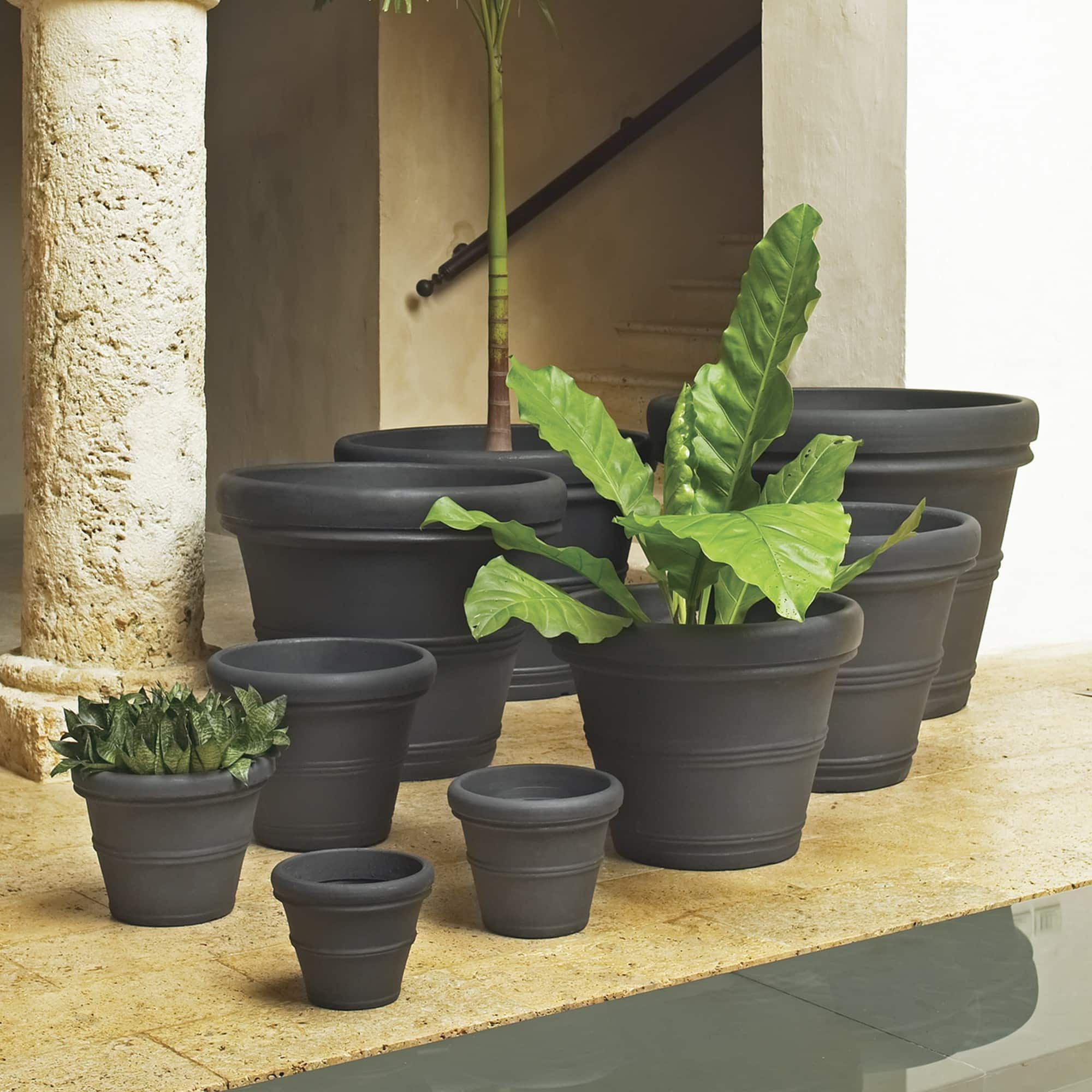 Crescent Garden Brunello - Classic Rolled Rim Planter, Weather-safe Plastic Pot, Parchment 27'' Planter