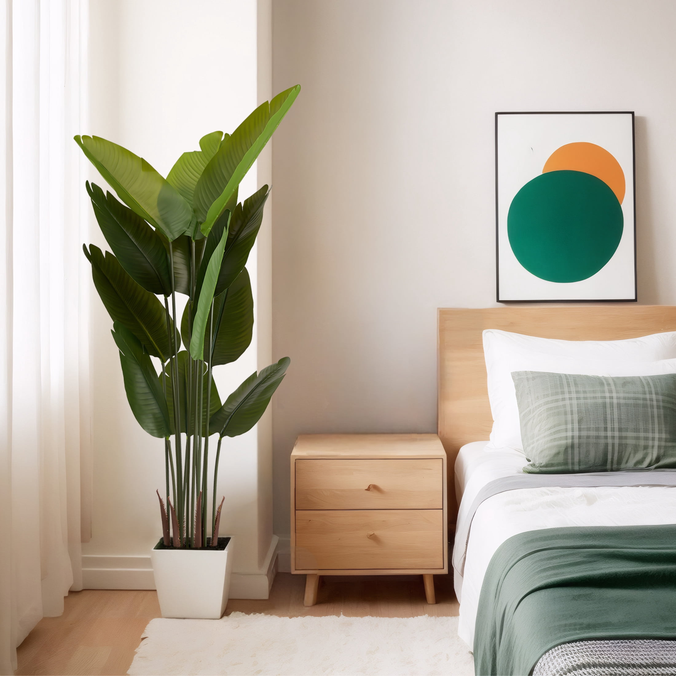 Noble House 5.2 FT Artificial Bird of Paradise Plant, Tall Faux Tropical Palm Tree for Indoor/Outdoor, Green, Set of 2