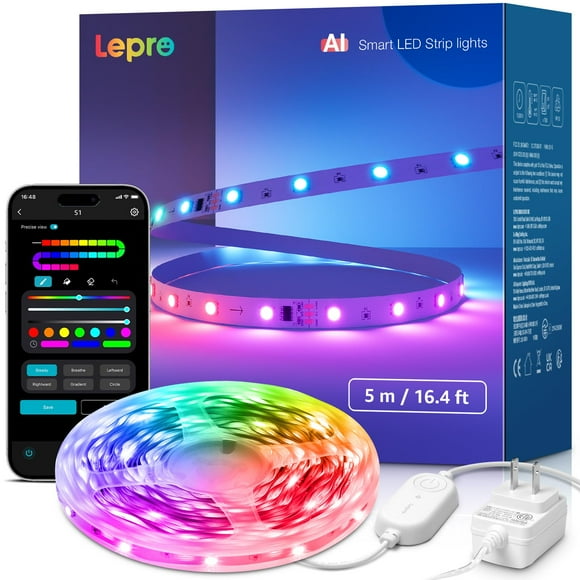 Tiras de luces LED inteligentes Lepro S1 AI - Tiras de luz MagicColor con inserción IC, reconocimiento facial AI, sincronización de música LightBeats, control de voz a través de la aplicación, luces R